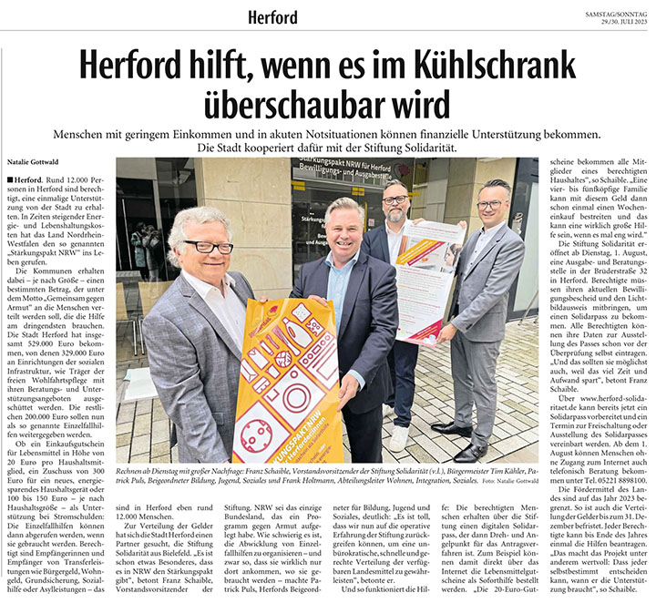 Presseartikel aus der Neuen Westfälischen vom 29. Juli 2023