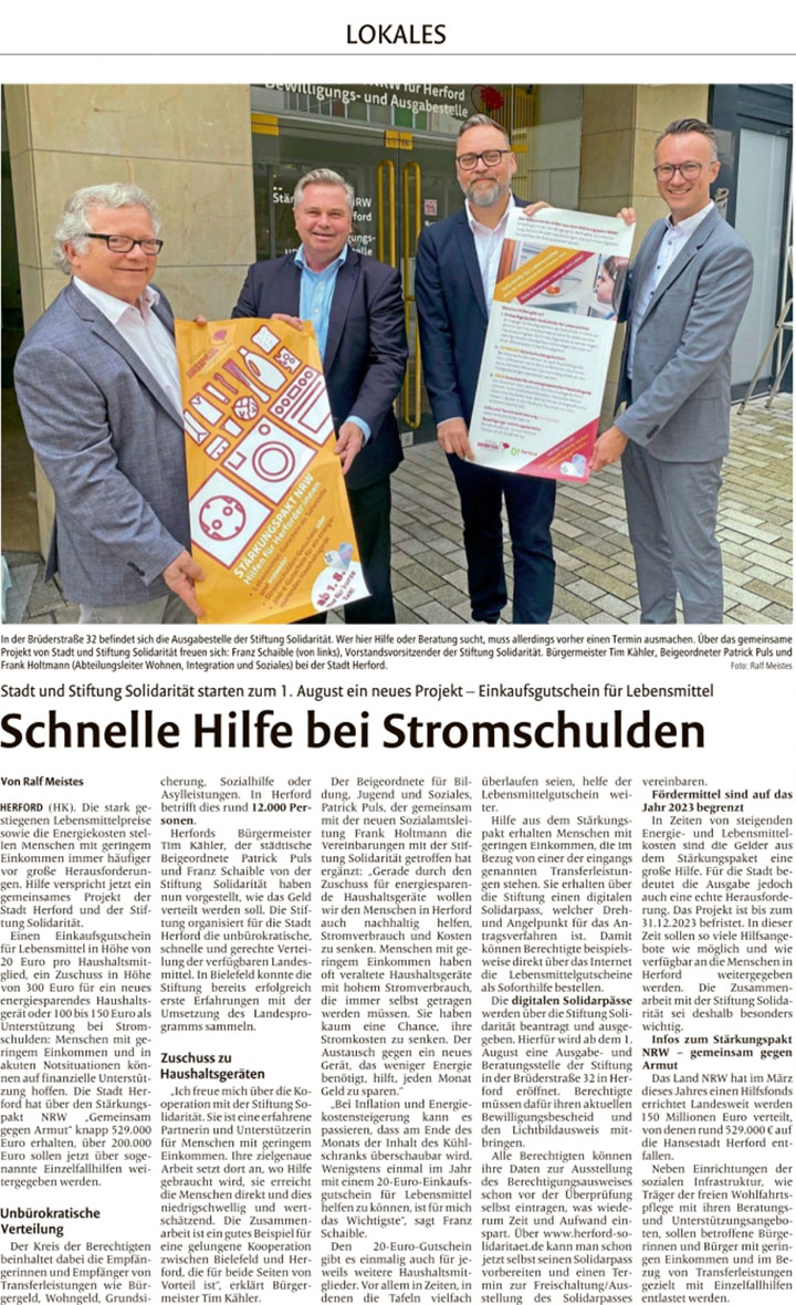 Presseartikel aus dem Westfalen-Blatt vom 29. Juli 2023